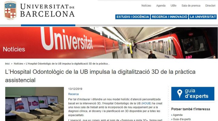 La UB publica en su web el proyecto en digitalización 3D impulsado por el Hospital Odontològic UB